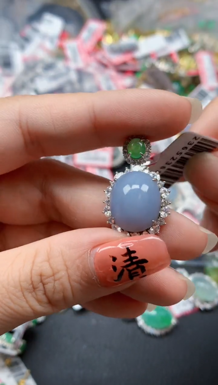 银S925镶嵌戒指翡翠天然A货缅甸翡翠
