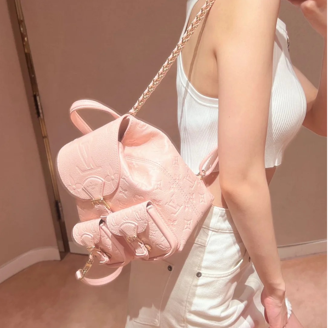 95新 LouisVuitton/路易威登 小花JerryBackup 双肩包 粉色 芯片