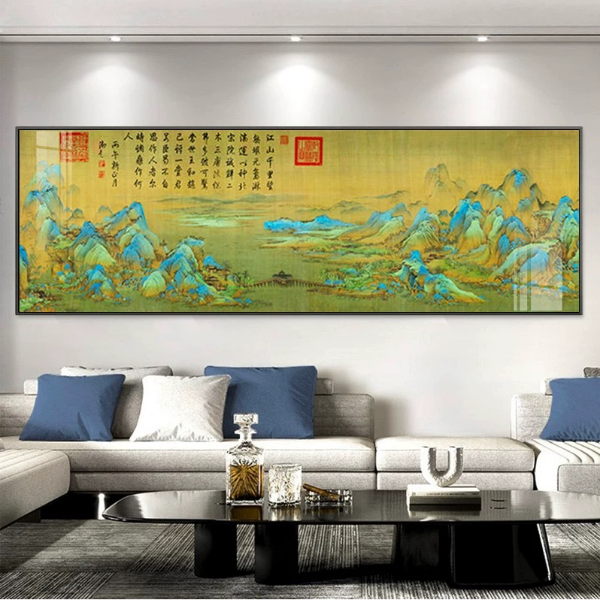 千里江山装饰画适用于客厅办公室书房茶室的新中式挂画