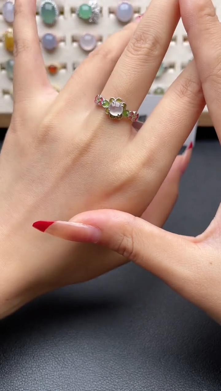 【闪购商品】翡翠戒指银S925镶嵌一物一证一礼盒