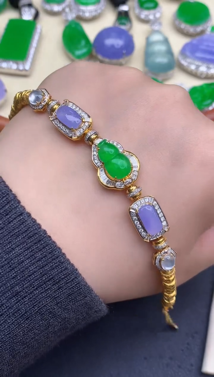 足金镶嵌手链翡翠雪*雪619-尾款24900-总价49800