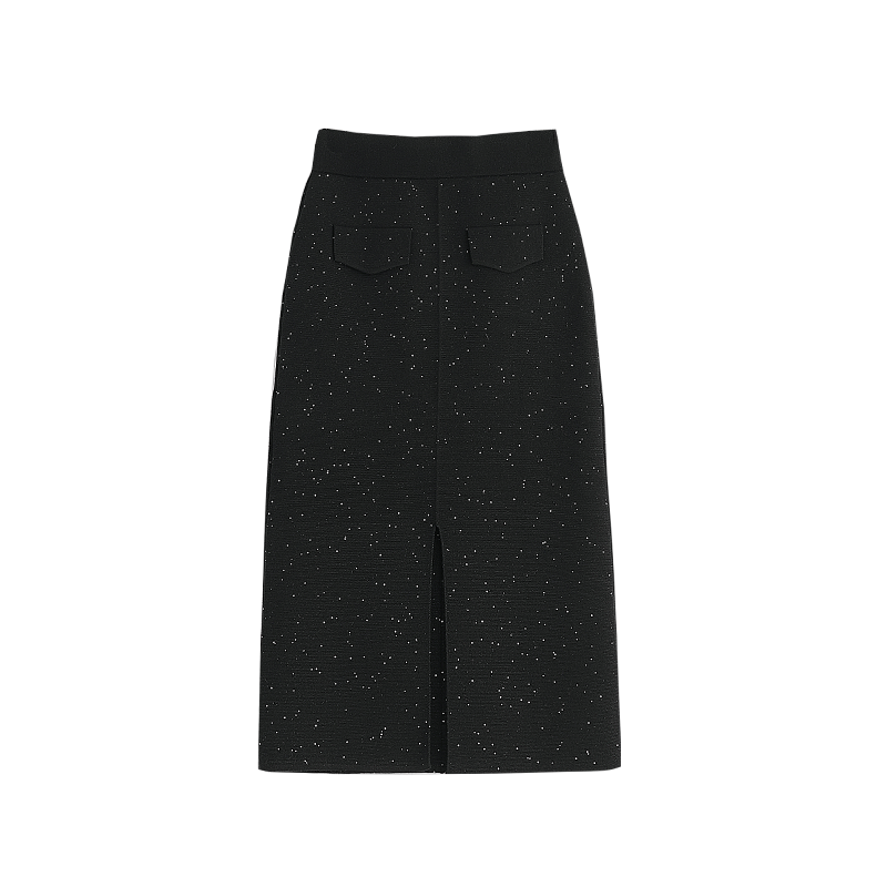 【轻奢-时尚】 加厚加密黑色星空半身裙女后开叉包臀裙冬XT-2408122