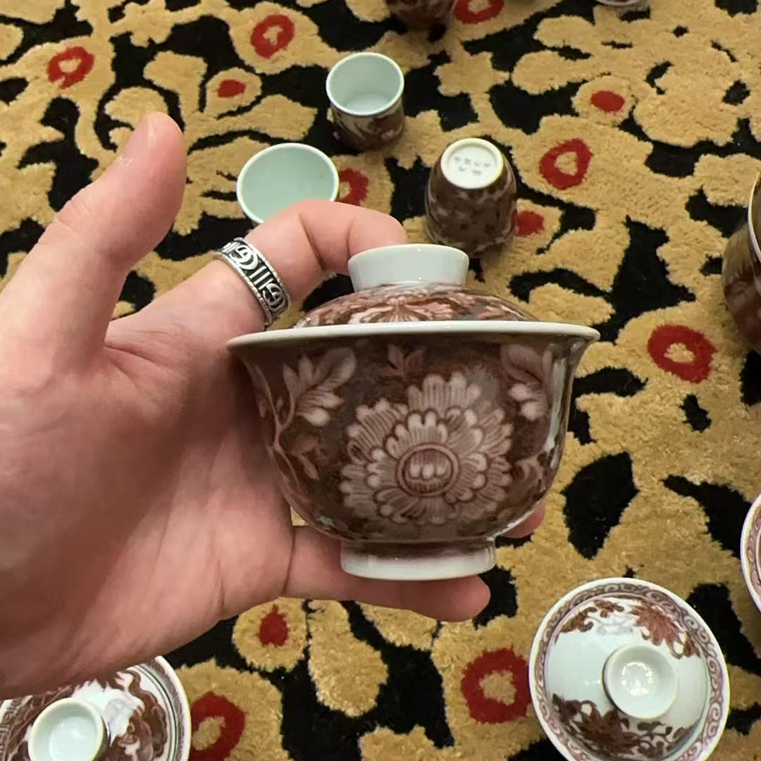 【11.11良哥大促专场】釉里红纯手绘牡丹盖碗