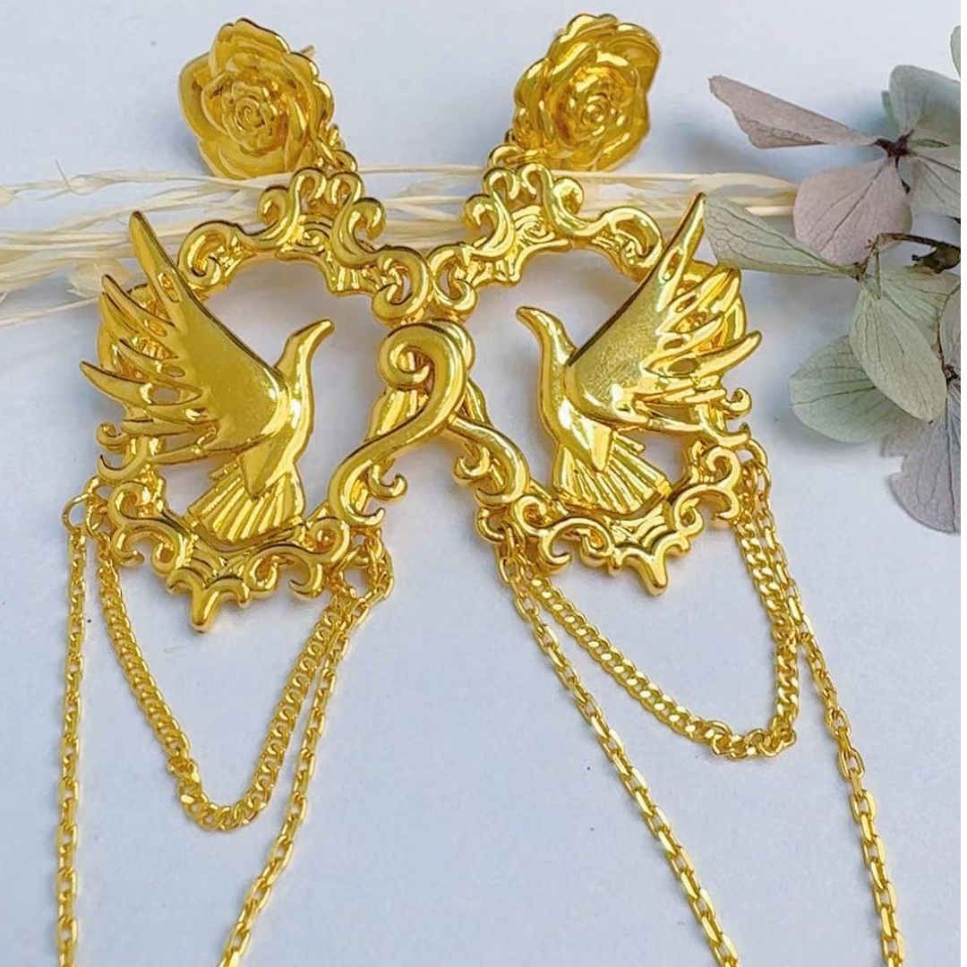 金灵王时尚黄金足金5D无氰工艺白鸽耳饰个性精致精美