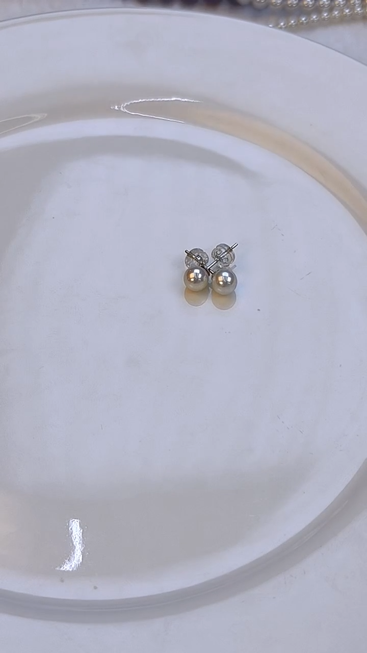 银S925镶嵌耳钉淡水珍珠5-6