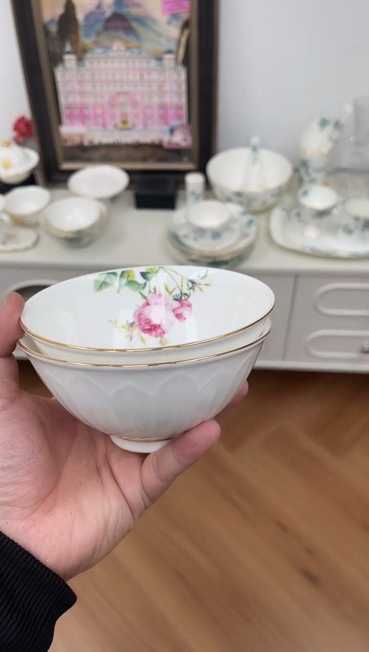 杯5英寸玫瑰米饭碗2个微瑕不退换