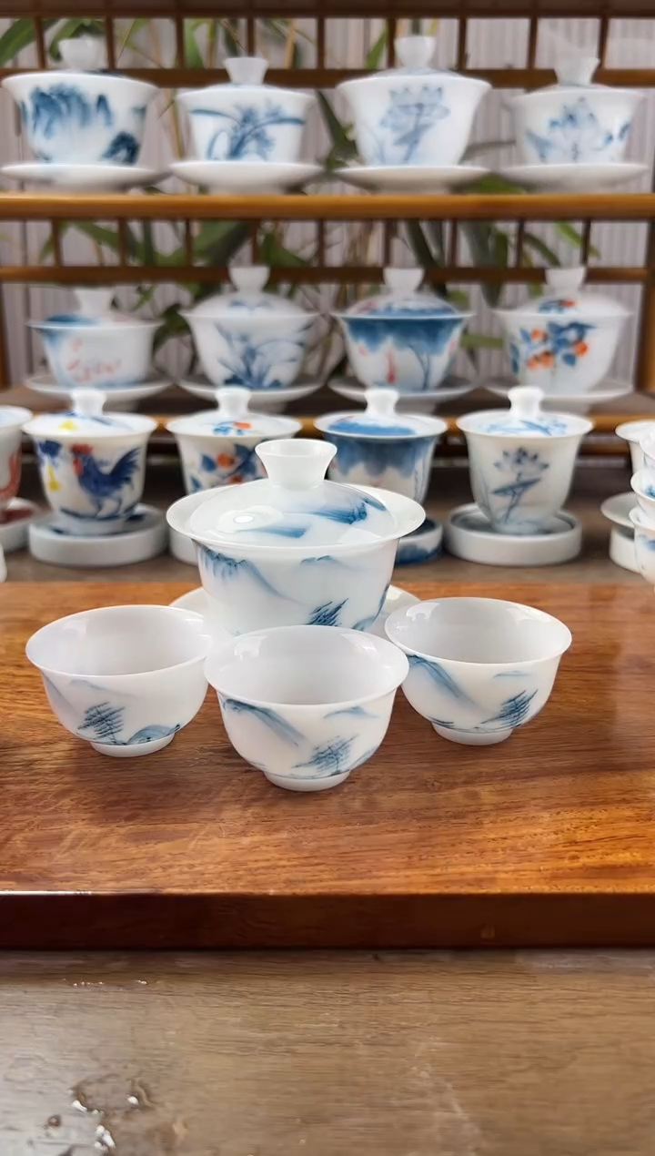 全品清山水130ml三才盖碗+小和顺杯3个