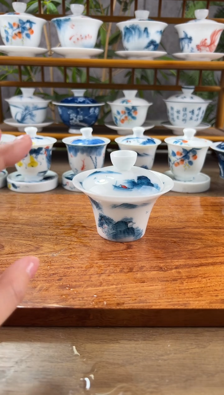 【闪购商品】微瑕高冰千里江山马蹄盖碗