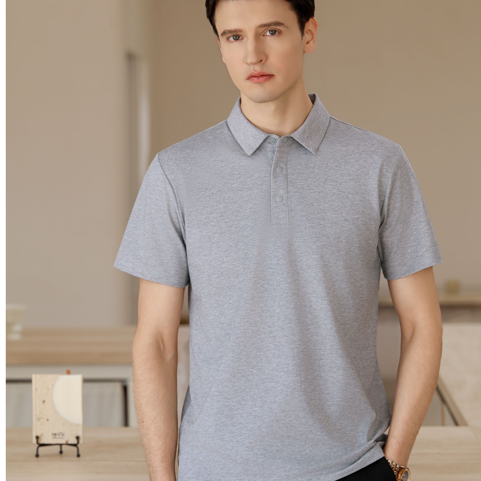 YCBR男装短袖半袖Polo衫t恤男士男垂感男士POLO衫纯色商务翻领