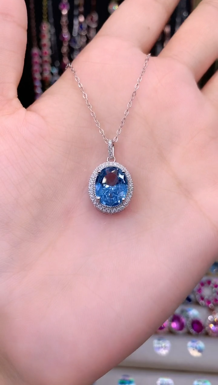 海蓝宝石吊坠(赠链)银S925镶嵌银色