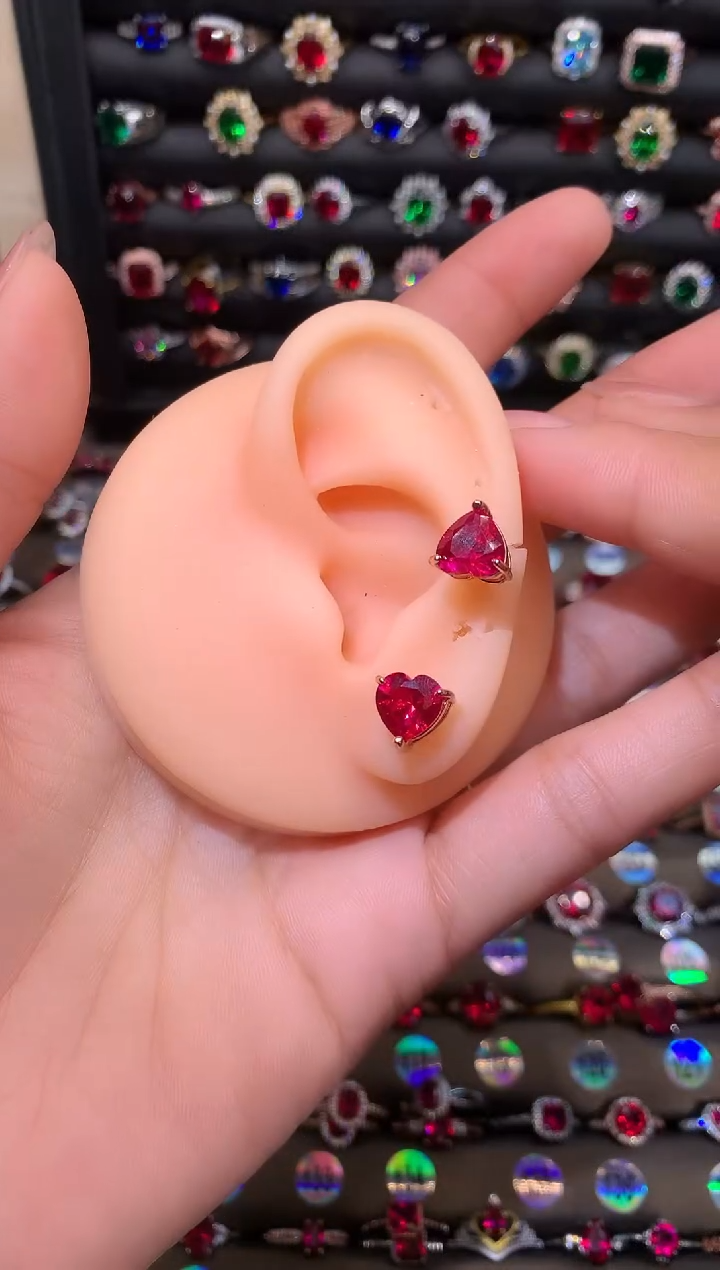 【闪购商品】红宝石耳饰银S925镶嵌8玫瑰金