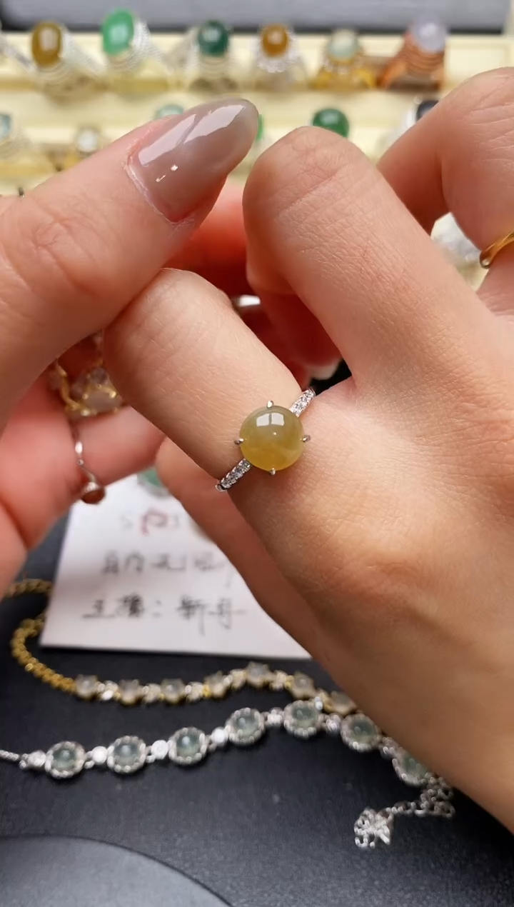 【闪购商品】翡翠戒指银S925镶嵌缅甸天然A货翡翠44  4-10