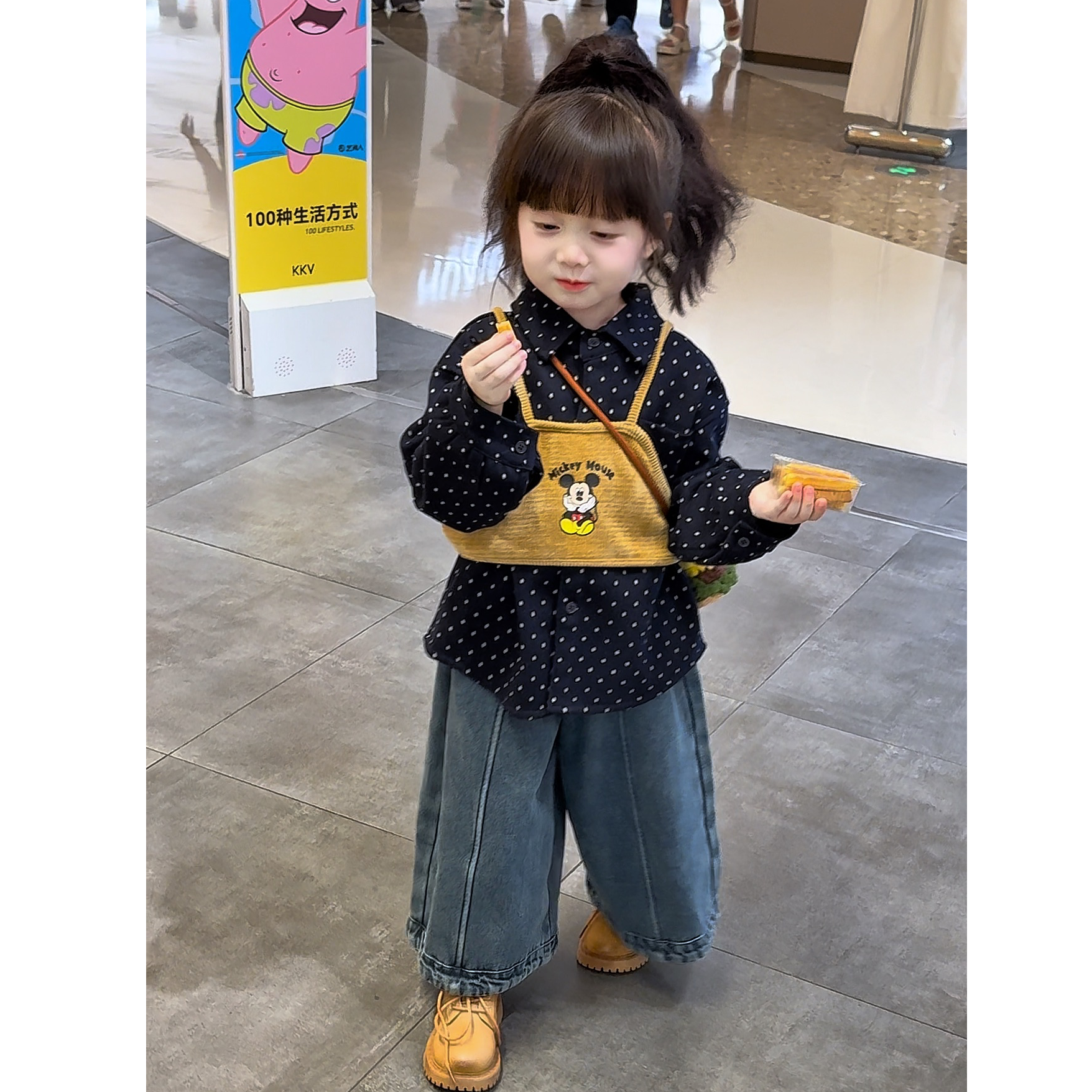 女童韩版休闲吊带衬衣叠穿上衣2025新款儿童加绒韩系牛仔裤套装