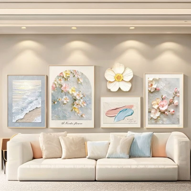 创意花卉奶油风客厅装饰画背景墙简约艺术组合卧室沙发后挂画SY10