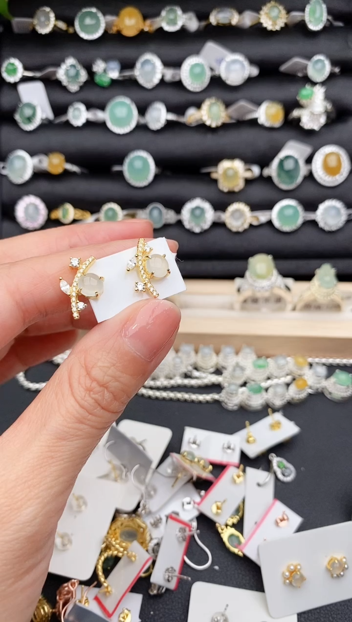 【闪购商品】翡翠戒指银S925镶嵌缅甸天然A货翡翠222  3-5