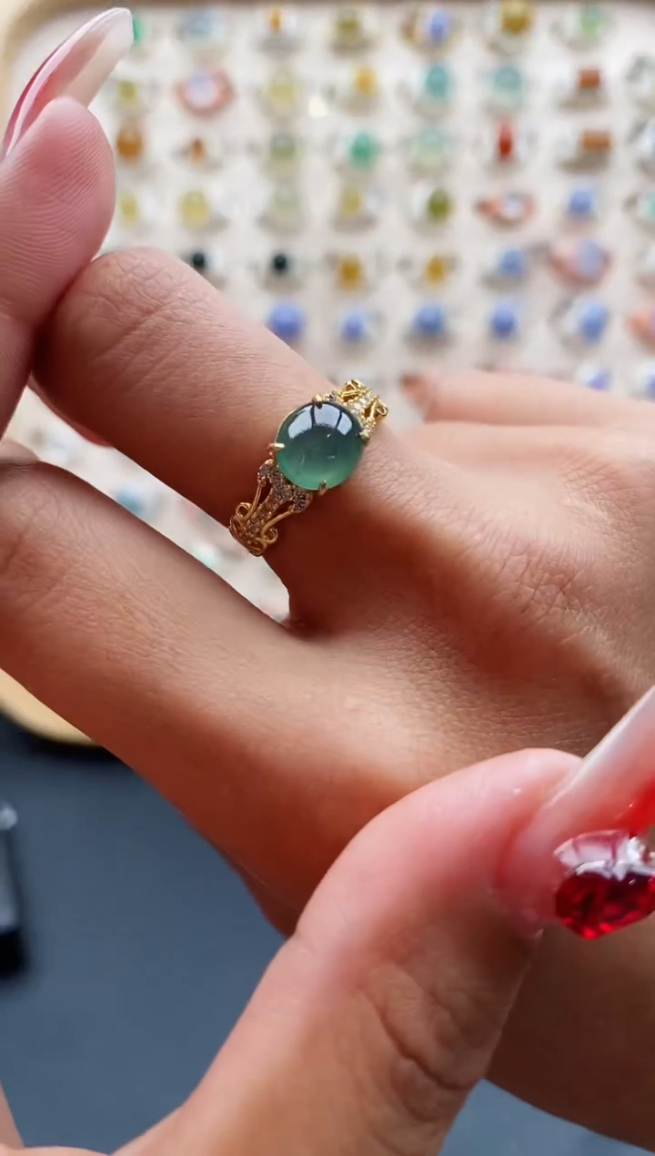 【闪购商品】翡翠戒指银S925镶嵌缅甸天然A货翡翠111 7+3