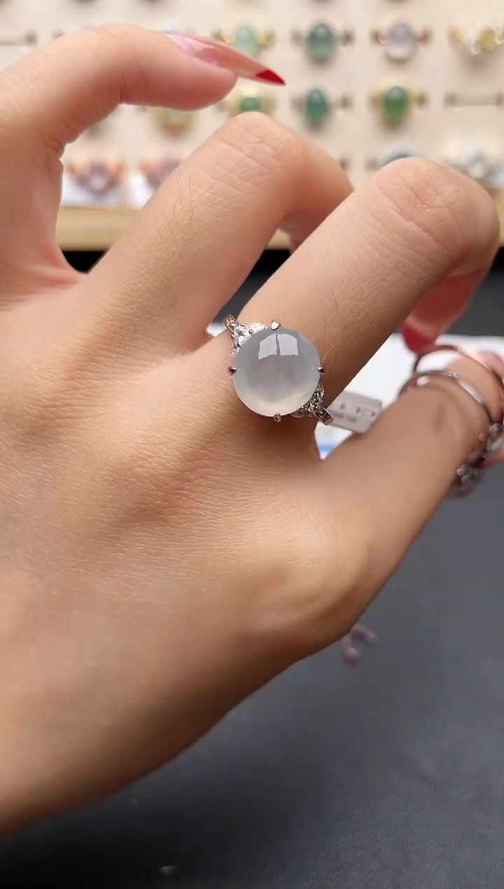 【闪购商品】翡翠戒指银S925镶嵌一物一证一礼盒