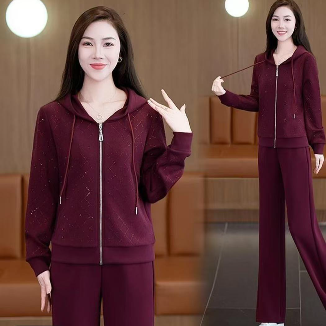 休闲运动套装显瘦减龄卫衣春秋紫色秋季休闲网红帽衫80255