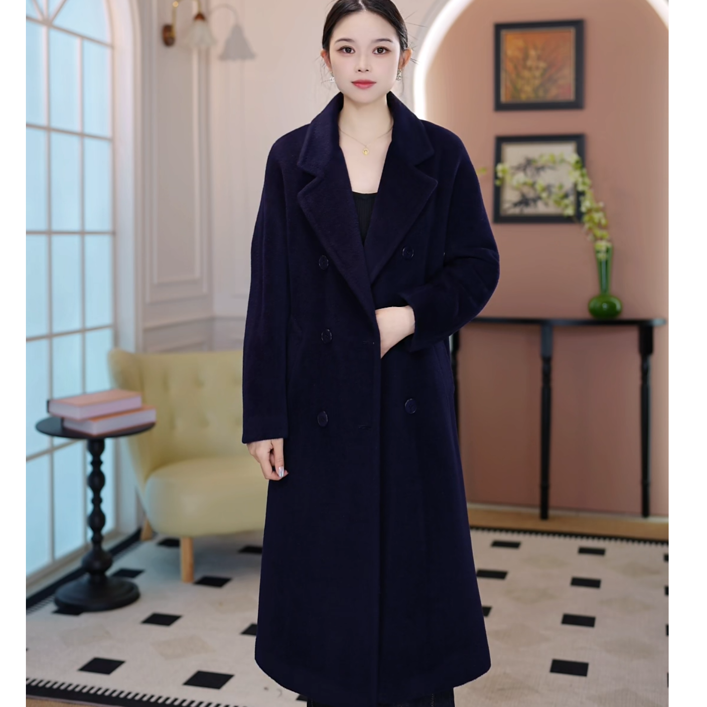 佐尔美秋冬新款 羊驼毛气质经典毛呢大衣女E24DC37