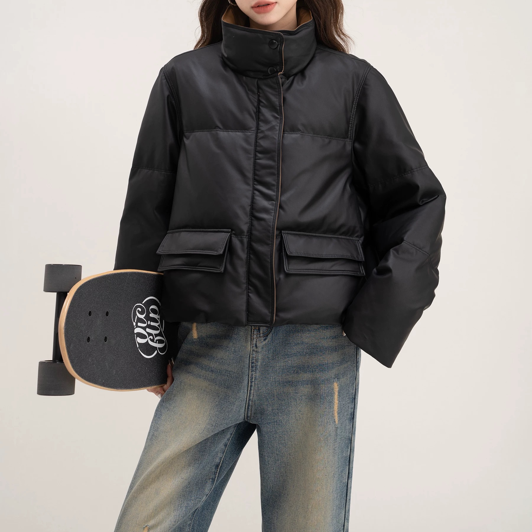 女装羽羽冬季立领短款