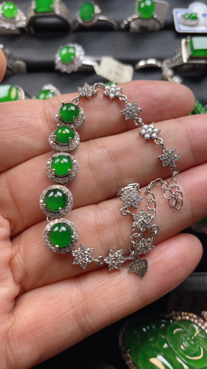 【闪购商品】翡翠手链银S925镶嵌翡翠