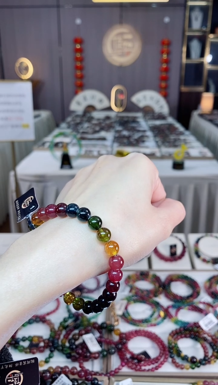 未镶嵌老矿碧玺色标彩虹单圈手串7mm+碧玺dan多样性发货一条