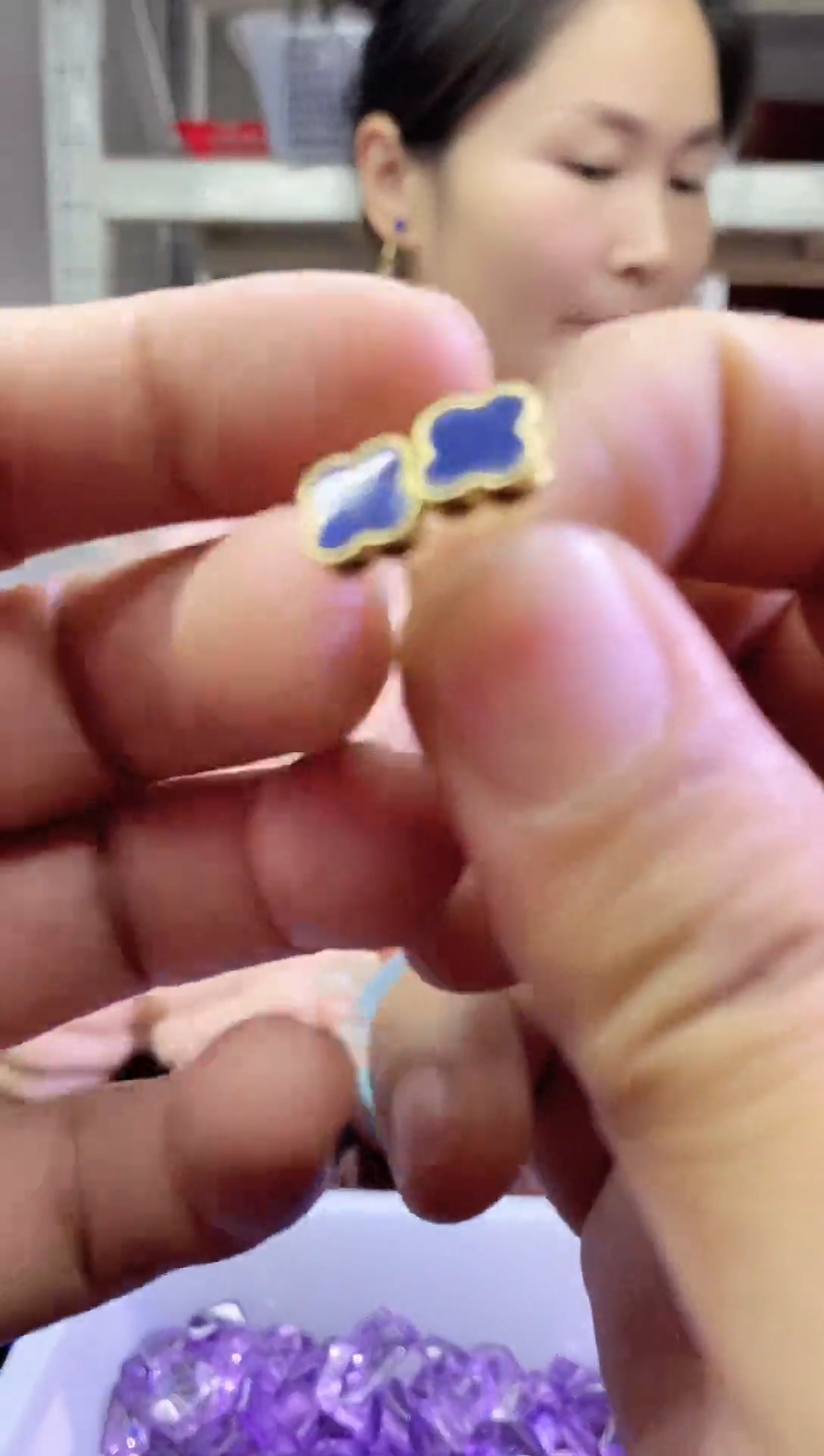 银S925镶嵌耳饰水晶四叶草