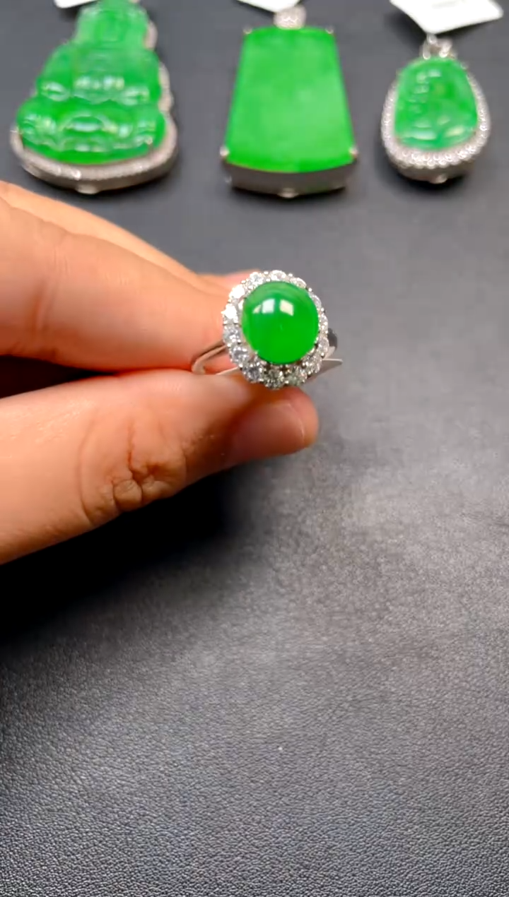 吊坠(不含链)银S925镶嵌翡翠戒指