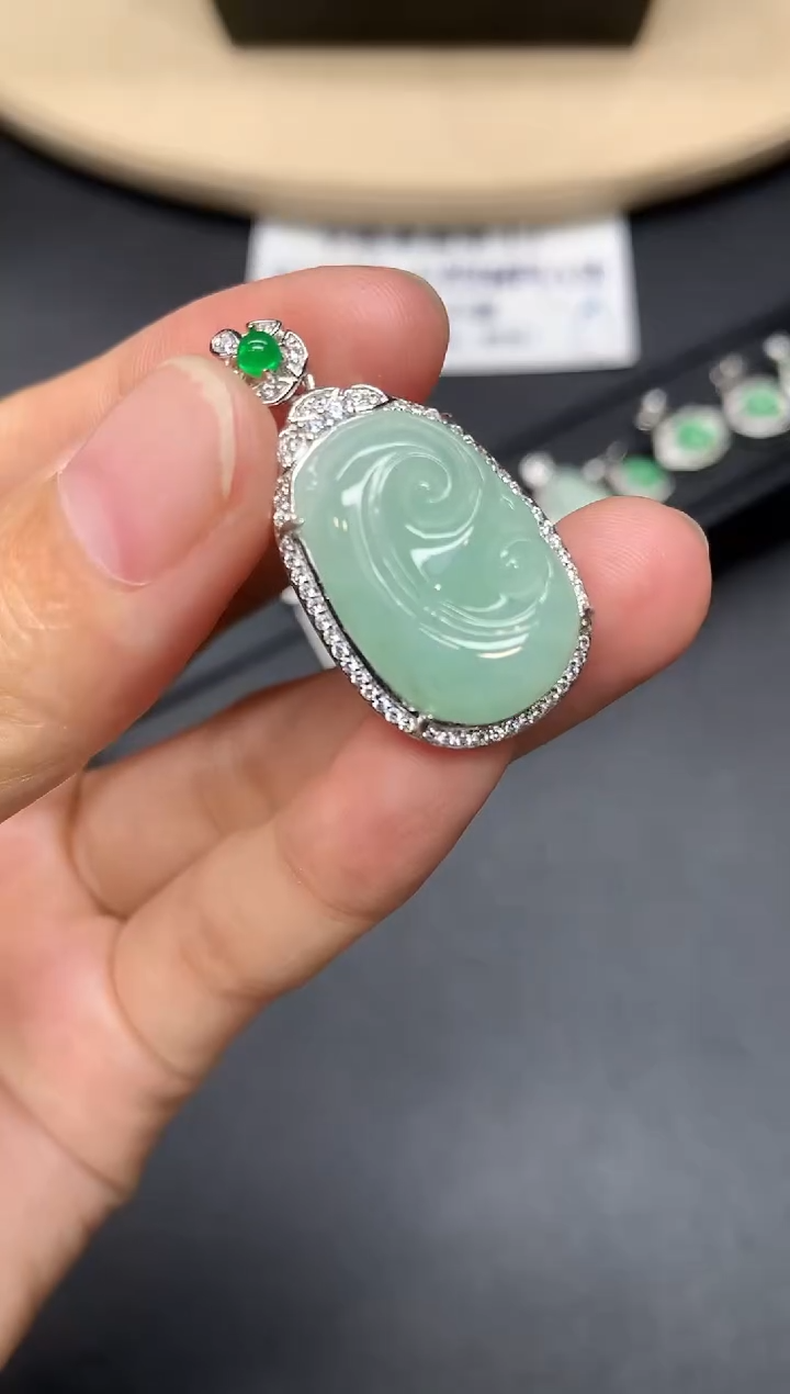 翡翠银S925镶嵌吊坠(不含链)如意【多样性发其一】