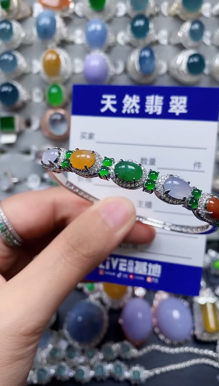 【闪购商品】翡翠手镯银S925镶嵌0396