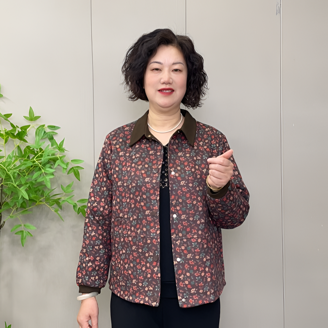 2025秋季新款时尚外套洋气碎花短款宽松休闲中老年翻领妈妈装