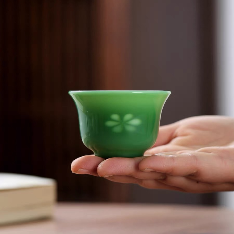 玉见明贤松绿主人杯-高硼硅耐热防烫玻璃品茗杯