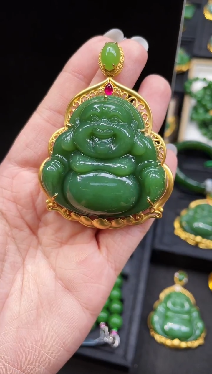 【闪购商品】和田玉18K金镶嵌吊坠50MM 多样性发一