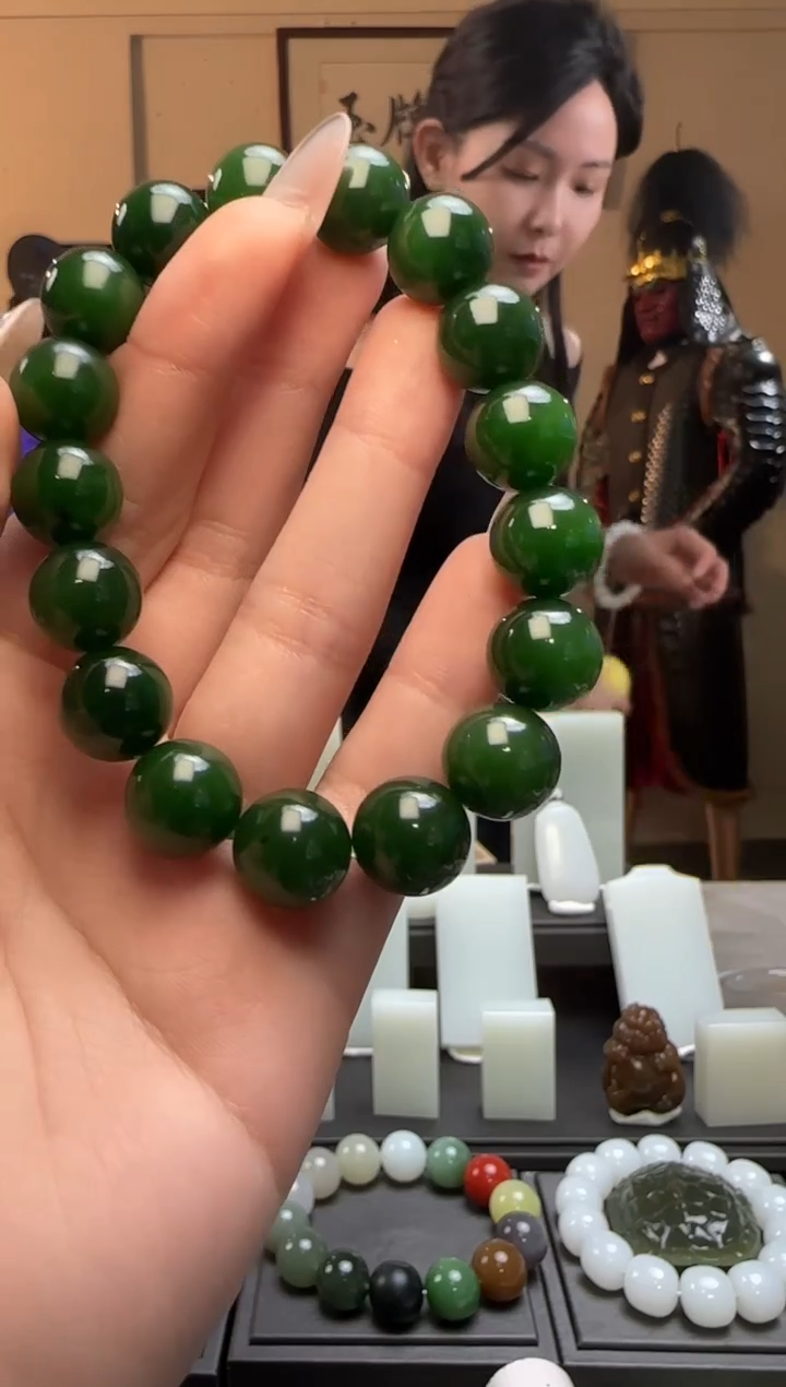 【闪购商品】和田玉碧玉圆珠未镶嵌手串