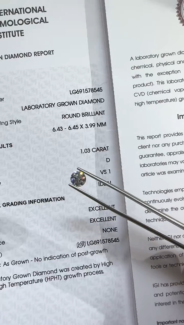 未镶嵌实验室培育钻石@1.03 ct 先鉴赏，再定制！