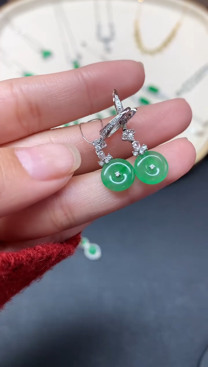 【闪购商品】翡翠耳饰18K金镶嵌A24|7980