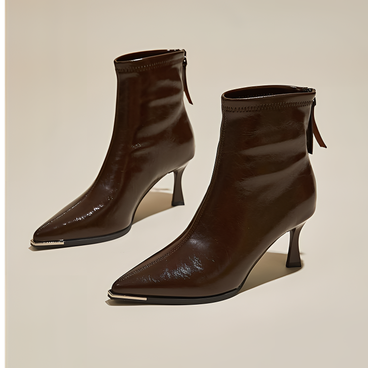 【5厘米】尖头高跟短靴女2025年冬季新款法式黑色裸靴弹力瘦瘦靴