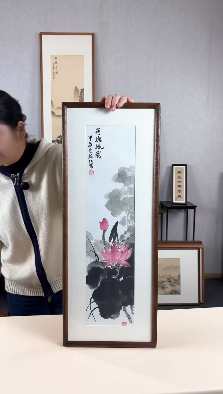 【闪购商品】国画手绘*荷花*28*72cm实木框