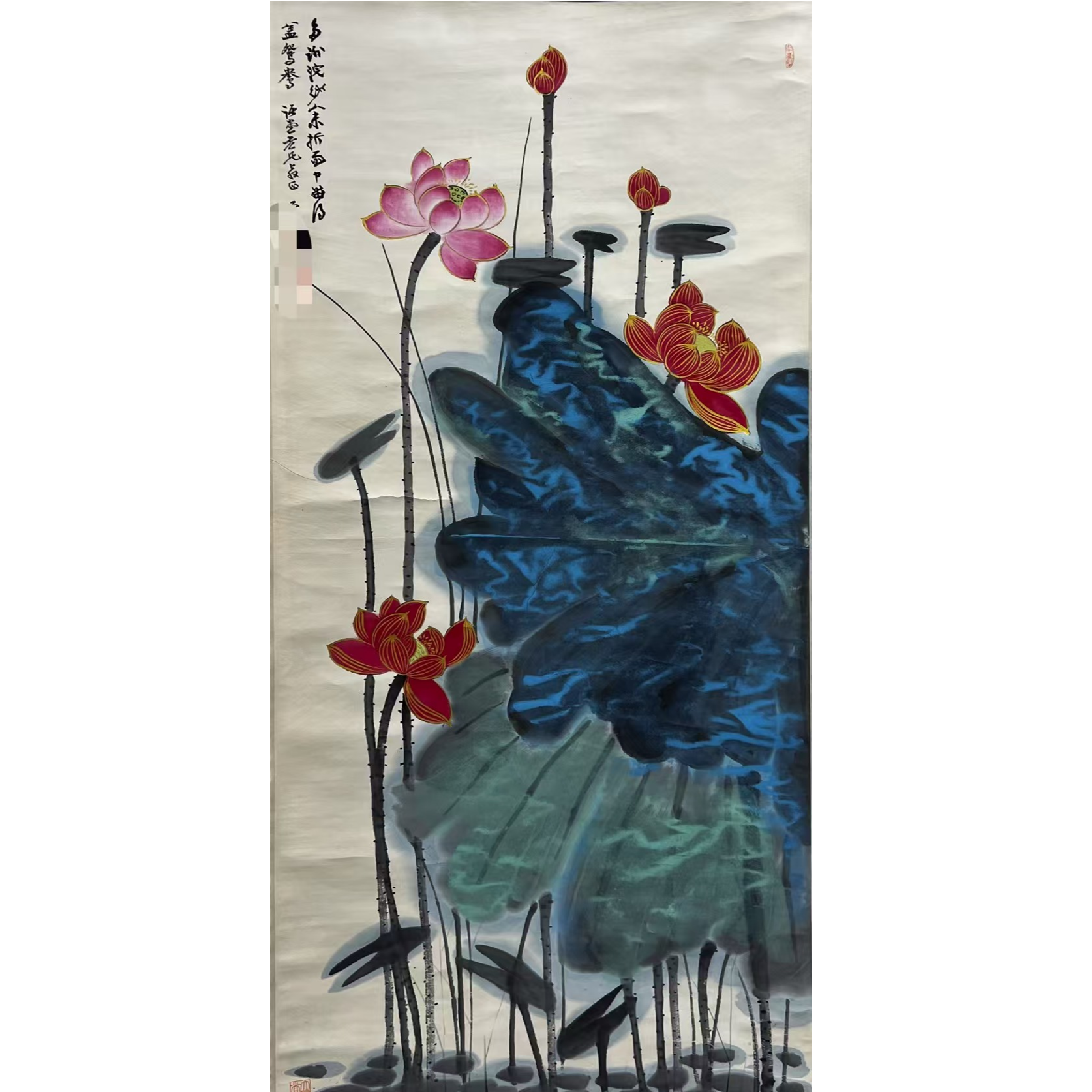 zdq款 金线荷花立轴 136*67约8.2平尺