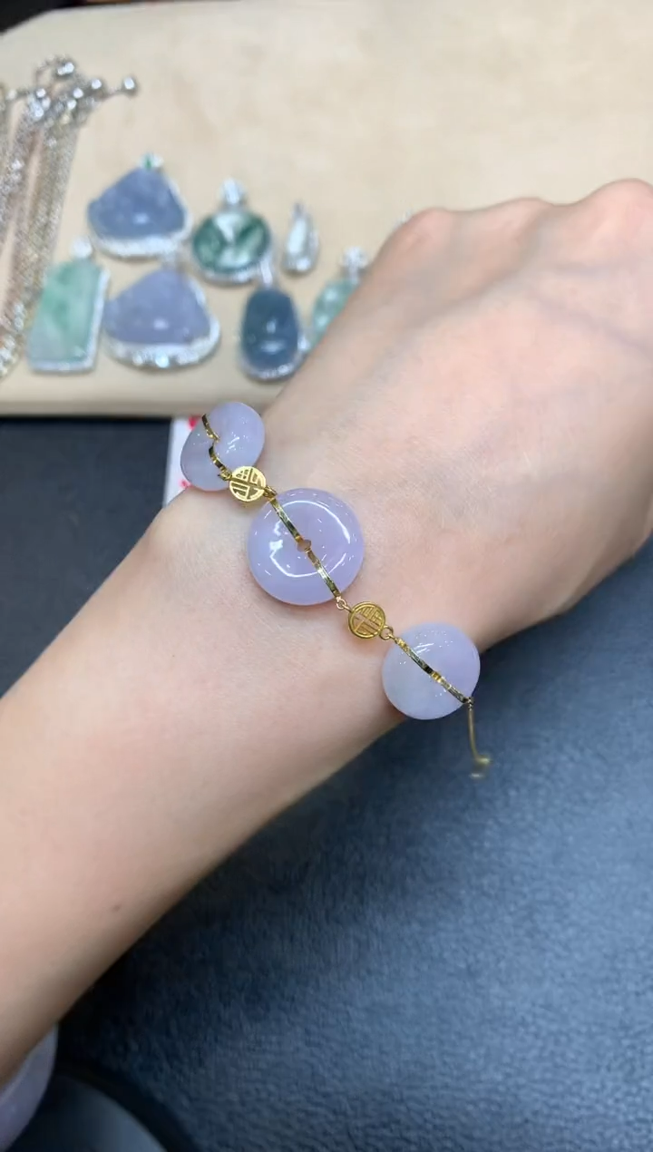 【闪购商品】翡翠手链18K金镶嵌平安扣【无服务费