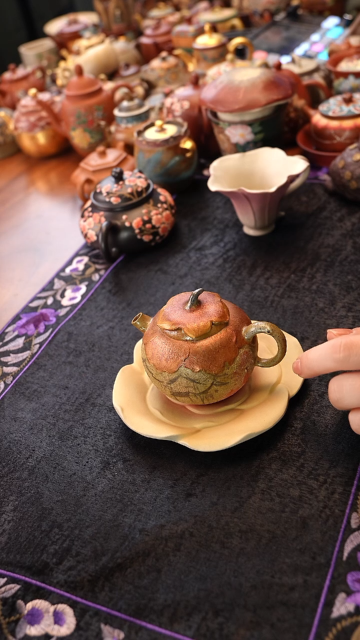 茶壶紫砂柴烧石榴壶