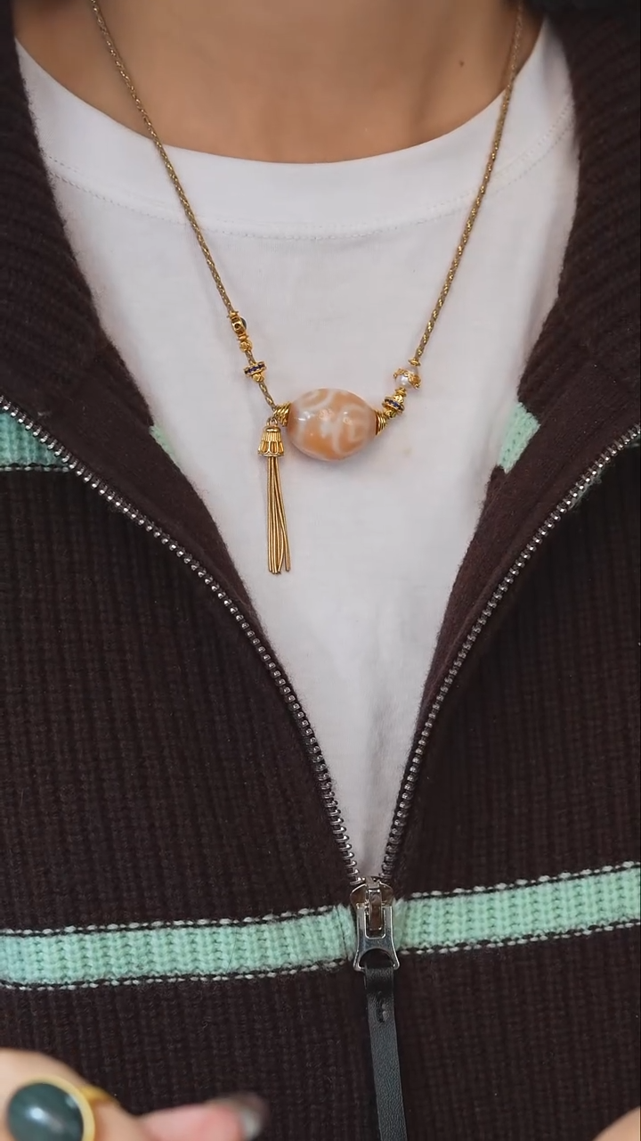 玛瑙/玉髓项链未镶嵌嫩色四宝瓶莲心项链