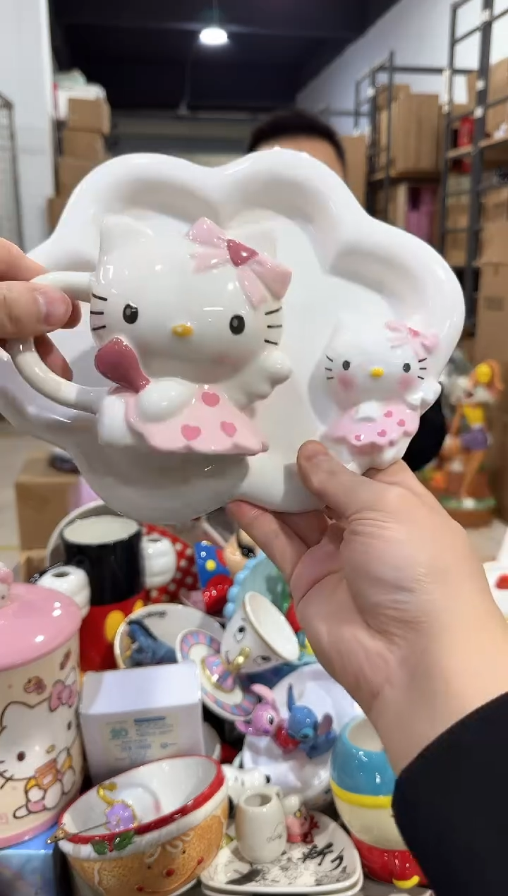 瓷片原盒kt猫天使一杯一碟