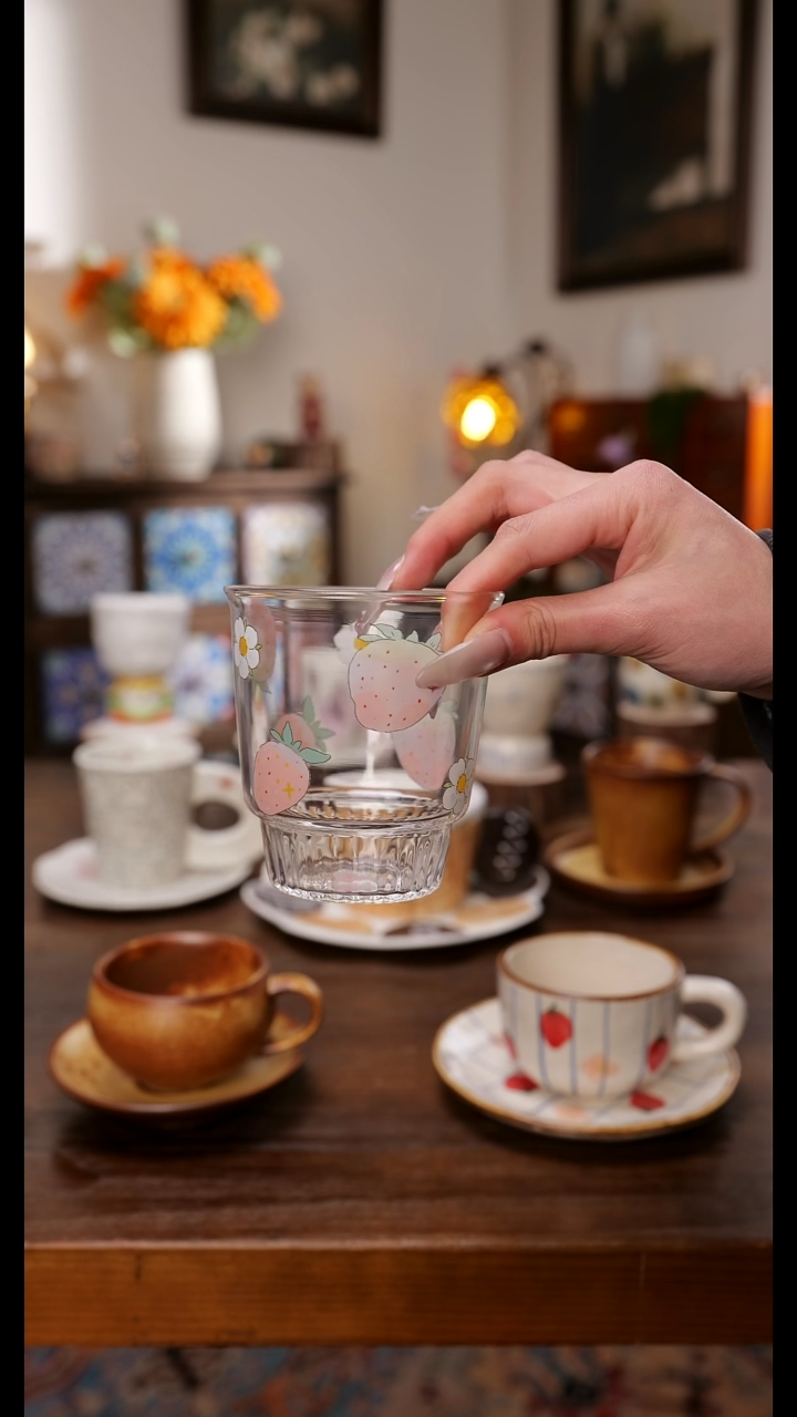 陶瓷便携款粉草莓玻璃