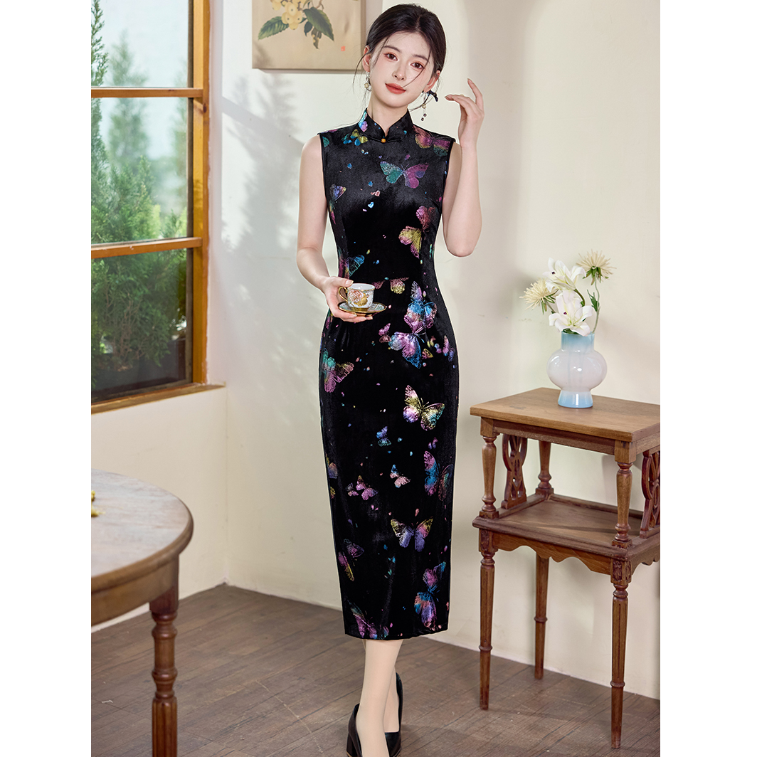 【惊鸿照影】中国风复古气质旗袍日常中长款修身旗袍双层衣长120