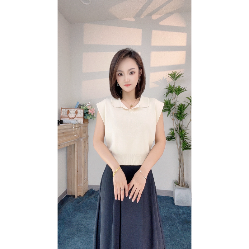 夏季宽松无袖翻领休闲纯色显瘦时尚气质修身简约短款