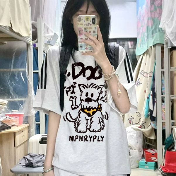 【纯棉】百搭宽松1037男女同款港风三条杠短袖t恤韩版休闲上衣圆领