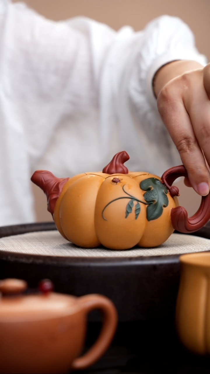 茶壶紫砂黄金段三色南瓜壶