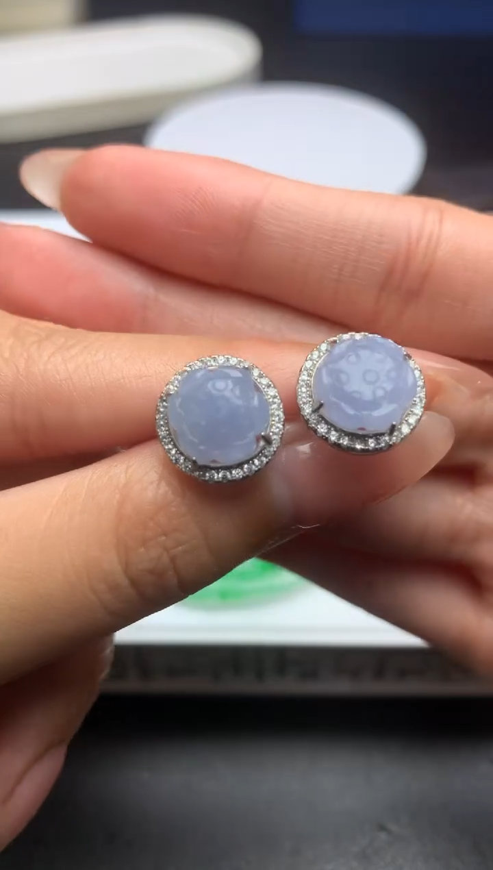 【闪购商品】翡翠耳饰银S925镶嵌净货