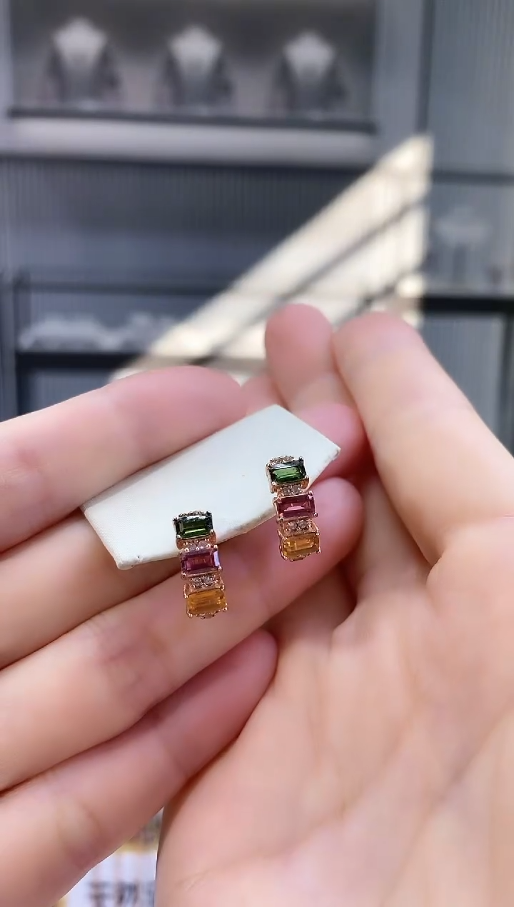 银S925镶嵌耳扣碧玺453534354354